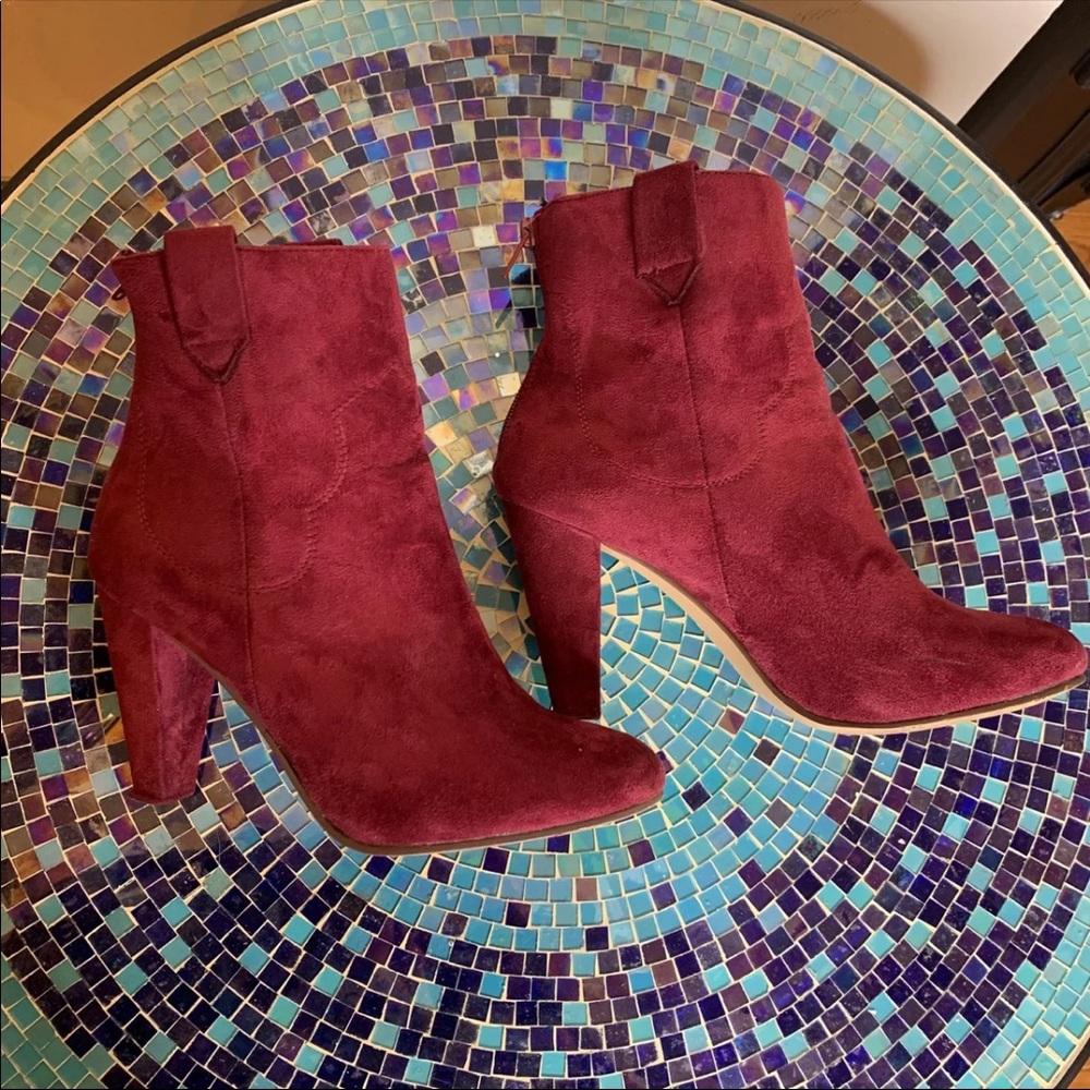 Burgundy Suede Ankle Boots - Picture 6 of 9